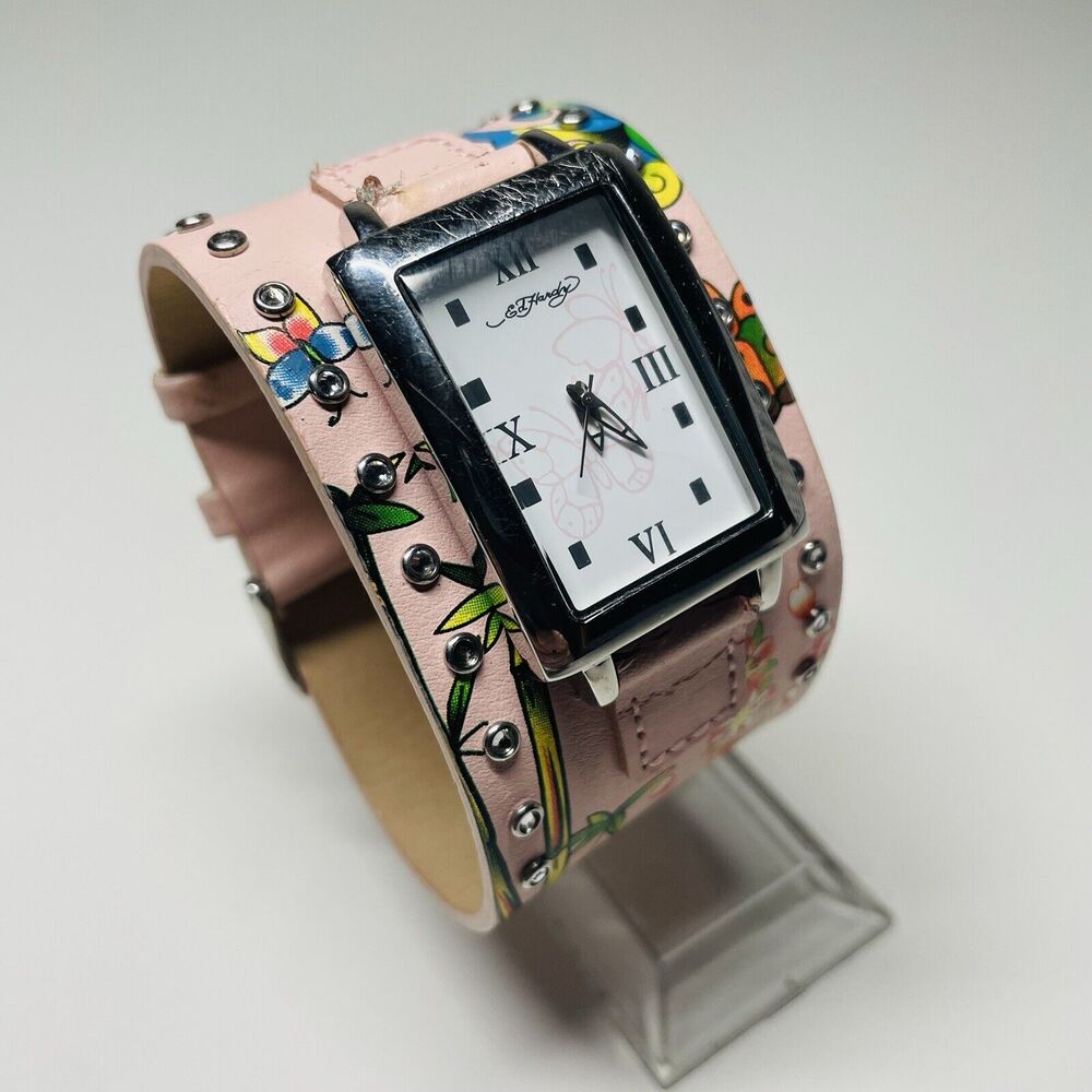 Ed Hardy Leather Pink Floral Watch. 0054 - Picture 3 of 9